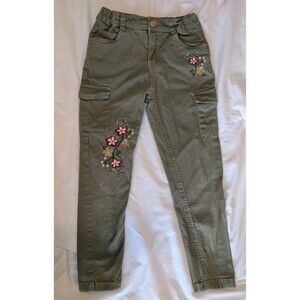 Floral Embroidered Kids Cargo Skinny Pants - Green Fit Like Size 6-7